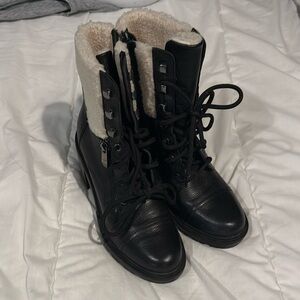 Marc Fisher Black and Cream Combat Boots